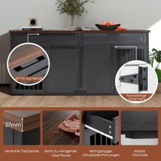 Costway Πολυλειτουργικό Μαύρο Κλουβί Σκύλου με 2 Πόρτες & Συρτάρια ...