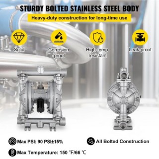 Αντλία Διπλού Διαφράγματος VEVOR, 1/2 Ανοξείδωτη, 3 GPM, 90 PSI, PT...