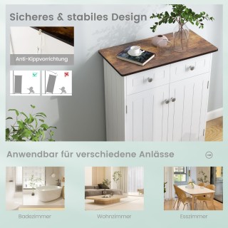 Costway Λευκή Ξύλινη Ντουλάπα Μπάνιου με 2 Συρτάρια και Ρυθμιζόμενο...