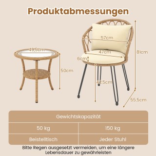 Costway Σετ Μπιστρό 3 Τεμαχίων από PE Rattan για Βεράντα και Εξωτερ...