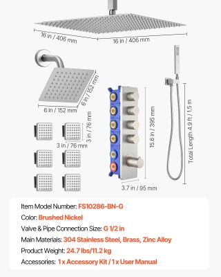 VEVOR Σετ Ντους Οροφής με Θερμοστάτη, Βροχή και Πολλαπλούς Ψεκαστήρ... VEVOR Σετ Ντους Οροφής με Θερμοστάτη, Βροχή και Πολλαπλούς Ψεκαστήρ...