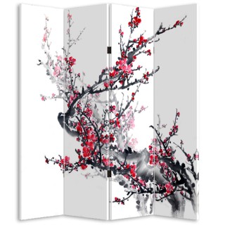 BAKAJI  Παραβάν Διαχωριστικό 4 Πάνελ Εκτύπωση Μπρος-Πίσω Ιαπωνική Κ...