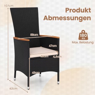 Costway Σετ 4 καρέκλες κήπου από ρατάν με μαξιλάρια καθίσματος, ψηλ...