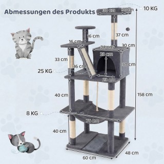 Costway Πολυεπίπεδο ονυχοδρόμιο γάτας 158 εκ. με πλατφόρμα, σπηλιά,...