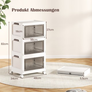 Costway Σετ 3 Πλαστικών Κουτιών - Αναδιπλούμενα & Στοιβαζόμενα (105...