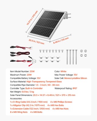 VEVOR Ηλιακός φορτιστής συντήρησης μπαταρίας 20W 12V με ενσωματωμέν...