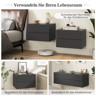 Επιτοίχιο Κομοδίνο με 2 Συρτάρια 42 x 30 x 28cm Γκρι Σκούρο HU10886... Επιτοίχιο Κομοδίνο με 2 Συρτάρια 42 x 30 x 28cm Γκρι Σκούρο HU10886...