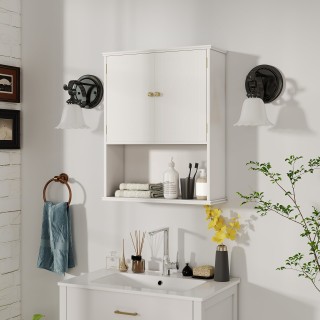 Costway Λευκό Επιτοίχιο Ντουλάπι Μπάνιου με 2 Πόρτες και Ανοιχτό Ρά...