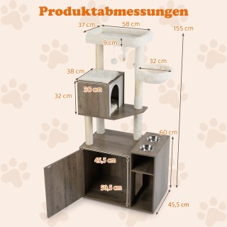 Costway Δέντρο Γάτας και Στύλους από Σιζάλ, Γκρι  155 x 72 x 45,5 ε...