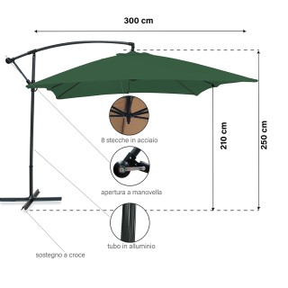Galileo Ομπρέλα λάμπα πράσινου κήπου 3x3 m από ανθρακούχο χάλυβα με...