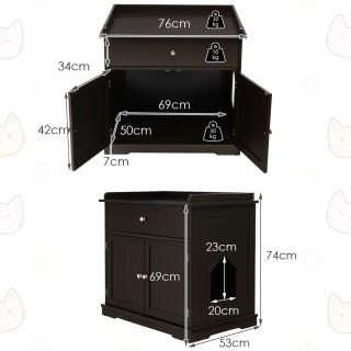 Costway Καφέ 3 σε 1 Σπιτάκι Γάτας και Βοηθητικό Τραπεζάκι με Συρτάρ...