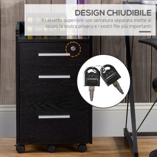 HOMCOM Ξύλινη Κασσετίερα Αρχειοθέτησης με 3 Συρτάρια και Κλειδιά Ασ...