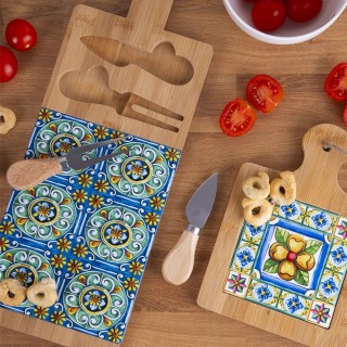 Galileo Σετ ξύλινη πιατέλα και 2 μαχαίρια τυριού από μπαμπού με μεσ... Galileo Σετ ξύλινη πιατέλα και 2 μαχαίρια τυριού από μπαμπού με μεσ...