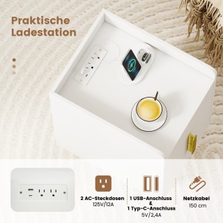 Costway Λεπτό Κομοδίνο με Σταθμό Φόρτισης και 2 Συρτάρια, Βοηθητικό...