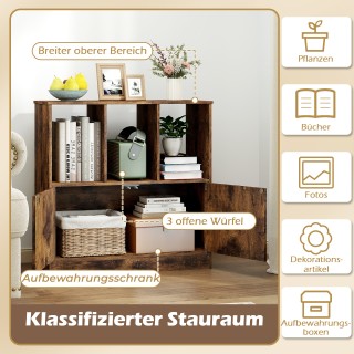 Costway Βιβλιοθήκη με 2 Πόρτες και Ανοιχτά Ράφια Καφέ 70 x 30 x 70 ...