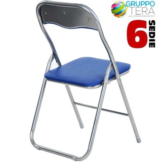 BAKAJI Σετ 6 Καρέκλες Επενδυμένες Πτυσσόμενες Χρώμα ΜΠΛΕ Δομή Ασημ... BAKAJI Σετ 6 Καρέκλες Επενδυμένες Πτυσσόμενες Χρώμα ΜΠΛΕ Δομή Ασημ...