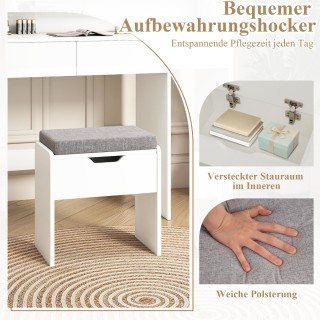 Costway Σετ Τουαλέτας Μακιγιάζ με Καθρέφτη & Φωτισμό LED & Σκαμπό Α...