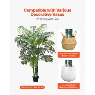 VEVOR Ψεύτικο Φυτό Αρέκα 1829mm με Λευκή Γλάστρα Εσωτερικού Χώρου R...
