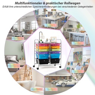 Costway  Κινητό Καρότσι Αποθήκευσης με 12 Συρτάρια και Μεταλλικό Σκ...