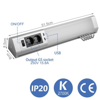 BAKAJI Λάμπα Φωτιστικό Κουζίνας με 5 Γάντζους για Σκεύη 2 Πρίζες Sc...