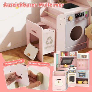 Costway Ροζ Ξύλινη Γωνιακή Κουζίνα με Φώτα και Ήχους - Περιλαμβάνει...