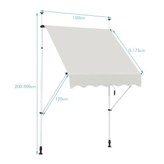Costway Ρυθμιζόμενη Τέντα με Χειροκίνητη Μανιβέλα, 250 x 120 εκ., Μ...