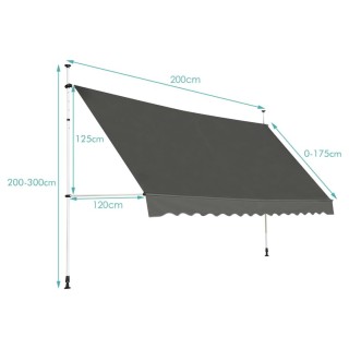 Costway Γκρι Τέντα Μπαλκονιού 200 εκ. Πλάτος Χωρίς Τρύπημα UV Ανθεκ... Costway Γκρι Τέντα Μπαλκονιού 200 εκ. Πλάτος Χωρίς Τρύπημα UV Ανθεκ...