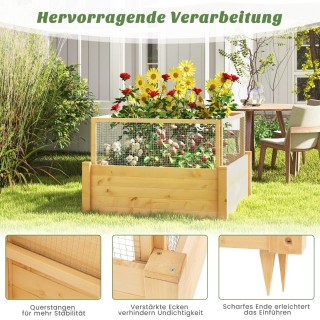 Costway  Υψωμένο Κρεβάτι Κήπου από Ξύλο με Προστατευτικό Φράχτη και...