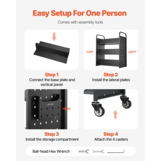 VEVOR Τροχήλατο Καρότσι Βιβλίων 3 Επιπέδων με Διπλής Όψης Ράφια σε ...