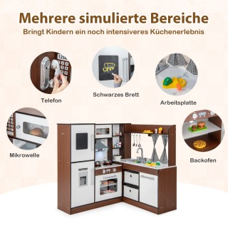 Costway Ξύλινη Παιδική Κουζίνα με Φώτα & Ήχους σε Καφέ Χρώμα TP10167CF