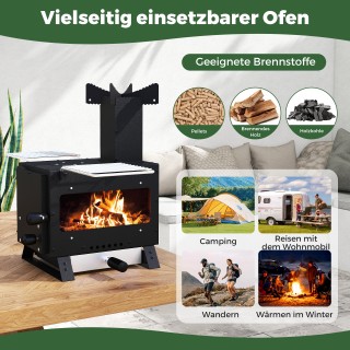 Costway Φορητός Ξυλόφουρνος Μαγειρέματος με Κατσαρόλα & Γκριλ για Κ...