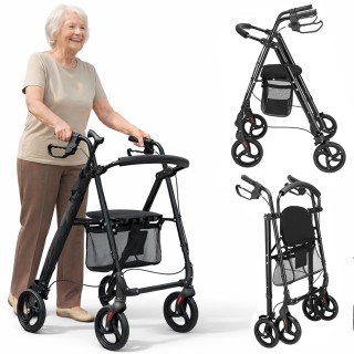 BAKAJI Πτυσσόμενο Πι για Ηλικιωμένους με Κάθισμα, Καλάθι και Βάση Ο...