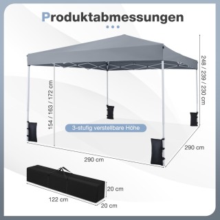 Costway Πτυσσόμενο Pop-Up Pavilion 290 x 290 cm με Ρυθμιζόμενο Ύψος...