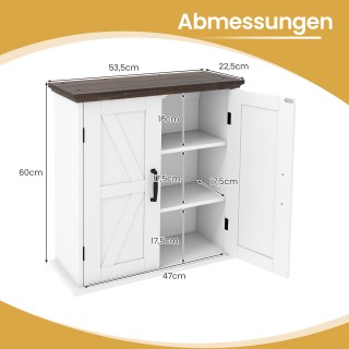 Costway Λευκό Κρεμαστό Ντουλάπι Τοίχου Μπάνιου σε Στυλ Αγροικίας με...