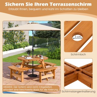 Costway Σετ πίκνικ για 8 άτομα με ομπρελοθήκη & 4 ξύλινα παγκάκια ...