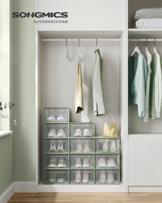 Διαφανή Κουτιά Παπουτσιών SONGMICS (12τμχ), Στοιβαζόμενα, Αναδιπλού...