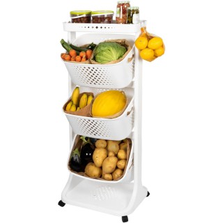 BAKAJI Λευκό Κουζινικό Καρότσι Με Καλάθια Φρούτων Από Πολυπροπυλένι... BAKAJI Λευκό Κουζινικό Καρότσι Με Καλάθια Φρούτων Από Πολυπροπυλένι...