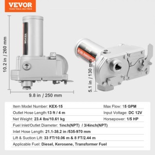 VEVOR Αντλία Μεταφοράς Καυσίμου 12V 15 GPM με Αυτόματο Ακροφύσιο F... VEVOR Αντλία Μεταφοράς Καυσίμου 12V 15 GPM με Αυτόματο Ακροφύσιο F...