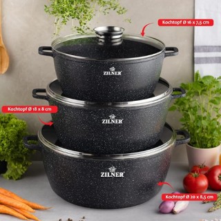 Σετ Μαγειρικά Σκεύη 3 τεμάχια με Γυάλινα Καπάκια - Μαύρο ZILNER ZL-... Σετ Μαγειρικά Σκεύη 3 τεμάχια με Γυάλινα Καπάκια - Μαύρο ZILNER ZL-...