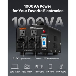 VEVOR Μετασχηματιστής Τάσης 1000VA 110V-220V SXDYZHQSD11025EPL001V2 VEVOR Μετασχηματιστής Τάσης 1000VA 110V-220V SXDYZHQSD11025EPL001V2