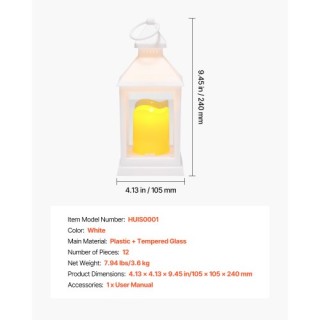 VEVOR Διακοσμητικά Λευκά Φαναράκια LED 12 Τεμαχίων, 4.13 x 4.13 x 9...