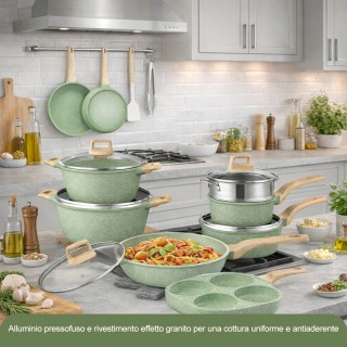 BAKAJI Σετ Μαγειρικών Σκευών 21 Τεμαχίων Πράσινο από Χυτό Αλουμίνιο...