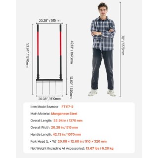 VEVOR Φτυάρι Κήπου με 5 Δόντια σε Σχήμα U από Χάλυβα Μαγγανίου, Εργ...