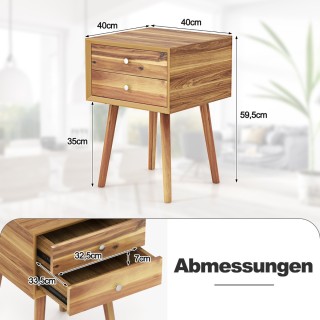 Costway  Στυλάτο και Λειτουργικό Ξύλινο Κομοδίνο με Δύο Συρτάρια κα...