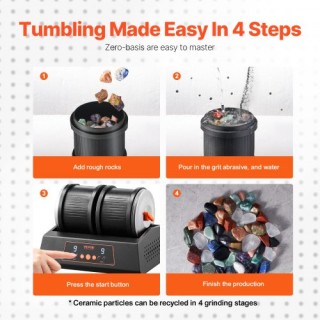 VEVOR Μηχανή Στίλβωσης Βράχων 8 lbs με Διπλούς Κύλινδρους, 9 Ταχύτη...