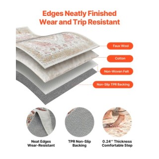 VEVOR Μεγάλο Χαλί 9x12 πόδια Αντιολισθητικό Εσωτερικού Χώρου Vintag...