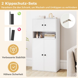 Costway Λευκή Βιβλιοθήκη 111 x 54 x 30 cm  με 4 Πόρτες και Ρυθμιζόμ...