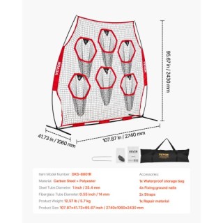 VEVOR Δίχτυ Προπόνησης Ρίψεων Ποδοσφαίρου 2438.4x2438.4mm με 6 Στόχ...