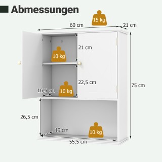 Costway Λευκό Επιτοίχιο Ντουλάπι Μπάνιου με 2 Πόρτες και Ανοιχτό Ρά...