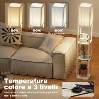 HOMCOM Λάμπα Δαπέδου με Ράφια, Ρυθμιζόμενη Φωτεινότητα, Διακόπτης Π...